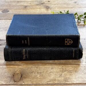 Bible stack- set of 2 vintage bibles- antique leather bound bibles